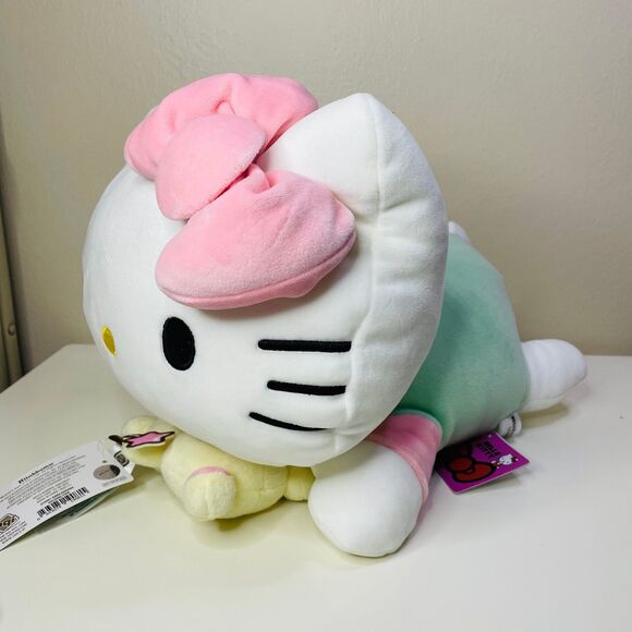 NWT Sanrio Squishy Classic Hello Kitty Mint Green Nesoberi Lay-down Plushie 13” - Picture 3 of 6